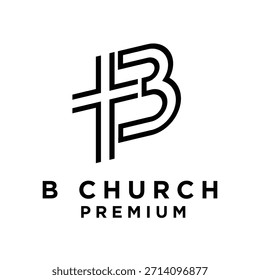 A clean and modern logo design featuring the letter 'B' subtly integrated with a Christian cross, rendered in a minimalist black outline style on a white background.