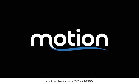 A clean and modern logo design featuring the word 'motion' in white, stylized typography. A subtle blue wave element flows beneath the text, adding