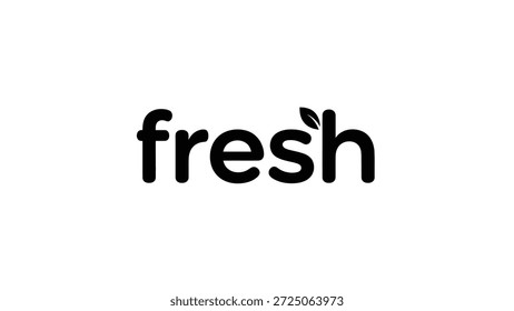 Um design de logotipo limpo e moderno com a palavra "fresco" em tipografia preta em negrito. A letra "h" é sutilmente acentuada com uma pequena folha estilizada,