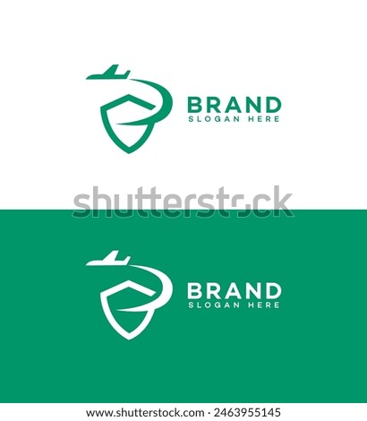 Clean and modern logo design featuring an airplane icon incorporated into a shield, symbolizing travel safety and security.  Perfect for travel agencies, insurance companies, or businesses