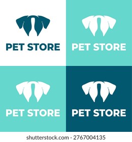 A clean and modern logo design for a pet store, featuring a stylized dog face silhouette. Available in multiple color variations.