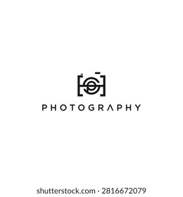 A clean and modern logo design representing photography with a stylized camera icon and the word photography below.