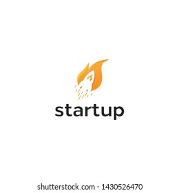 clean and modern logo design for start up with rocket and fire