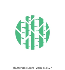 Ein sauberes, modernes Logo mit abstrakten Espenbäumen in kreisförmiger Form, das Natur und Wachstum symbolisiert
