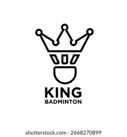 Clean and modern logo featuring a badminton shuttlecock cleverly combined with a crown. Ideal for branding a badminton club, sports equipment store, or athletic event.