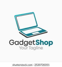 A clean and modern logo featuring a laptop computer with a price tag element, communicating digital retail and electronics commerce. The blue and white flat vector style delivers a trustworthy and accessible identity. Ideal for electronics retailers, gadget stores, online tech shops, computer repair services, and digital product marketplaces.