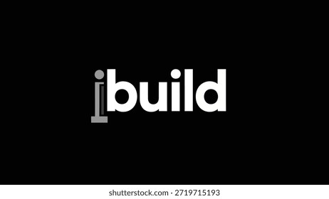 A clean and modern logo featuring the word 'i build' in bold white text against a solid black background. The design is minimalist and abstract,