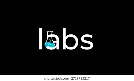Un logotipo limpio y moderno con la palabra 'laboratorios' con un frasco de laboratorio estilizado integrado en el diseño, que representa la investigación científica y