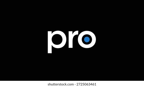 Ein sauberes und modernes Logo mit dem Wort "pro" in fett weißer serifenloser Schrift auf schwarzem Hintergrund. Der Buchstabe "o" ist einzigartig stilisiert