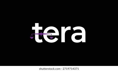 Un logotipo limpio y moderno presentado sobre un fondo negro. La palabra 'tera' se representa en una fuente sans-serif blanca y negrita. A la izquierda de la 'e' en 'tera', un