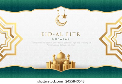 Clean modern lslamic background with gold islamic element. crescent moon and mosque . Suitable for raya and ramadan template concept.