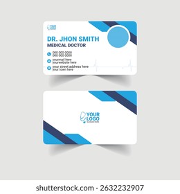 Clean and modern medical doctor business card design featuring a minimalist layout and healthcare icons. Perfect for clinics, hospitals, physicians, and other medical professionals.
