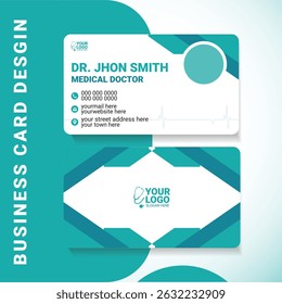 Clean and modern medical doctor business card design featuring a minimalist layout and healthcare icons. Perfect for clinics, hospitals, physicians, and other medical professionals.