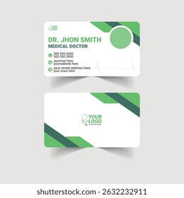 Clean and modern medical doctor business card design featuring a minimalist layout and healthcare icons. Perfect for clinics, hospitals, physicians, and other medical professionals.