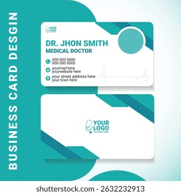 Clean and modern medical doctor business card design featuring a minimalist layout and healthcare icons. Perfect for clinics, hospitals, physicians, and other medical professionals.
