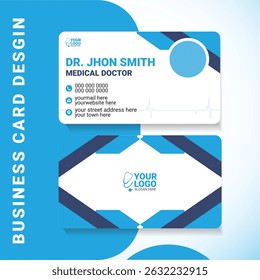 Clean and modern medical doctor business card design featuring a minimalist layout and healthcare icons. Perfect for clinics, hospitals, physicians, and other medical professionals.