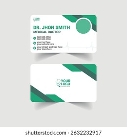 Clean and modern medical doctor business card design featuring a minimalist layout and healthcare icons. Perfect for clinics, hospitals, physicians, and other medical professionals.
