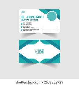 Clean and modern medical doctor business card design featuring a minimalist layout and healthcare icons. Perfect for clinics, hospitals, physicians, and other medical professionals.
