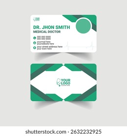 Clean and modern medical doctor business card design featuring a minimalist layout and healthcare icons. Perfect for clinics, hospitals, physicians, and other medical professionals.
