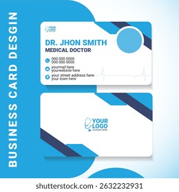 Clean and modern medical doctor business card design featuring a minimalist layout and healthcare icons. Perfect for clinics, hospitals, physicians, and other medical professionals.