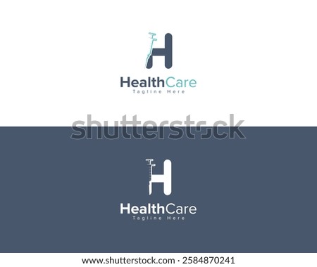 Clean, Modern, and Medical Inspired Dynamic Healthcare Brand Identity Logo Design. Letter H Modern Healthcare Logo with Injection syringe.