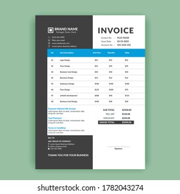 clean and modern minimal business invoice template vector format, professional business invoice receipt voucher, bill form template