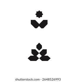 A clean, modern, and minimal set of abstract geometric logo icons in bold black. Featuring flower-like, diamond-shaped, and symmetrical forms. Perfect for branding, app icons, fashion labels, tech 
