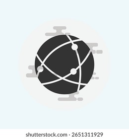 A clean, modern, and minimalist flat design of a globe, representing global connection, travel, and the world. Features simple shapes and solid colors.