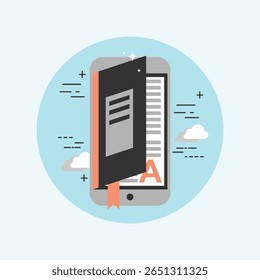 A clean, modern, and minimalist flat icon representing a phone book or contact list, ideal for digital interfaces and applications.