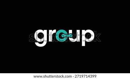 A clean and modern minimalist logo features the word 'group' in bold white sans-serif font. The letter 'o' is replaced with a stylized turquoise