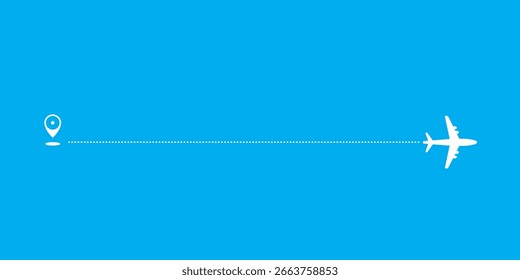 Saubere und moderne minimalistische Vektorgrafik mit einem Flugzeug, das in der Nähe eines Flughafenterminals gegen einen blauen Himmel fliegt. Perfekt für Reise-, Luftfahrt-, Branding- und futuristische Designprojekte. Suitab