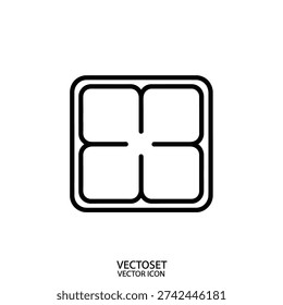 Clean and modern minimalist window frame vector icon with four panes, isolated on a pure white background, ideal for architectural designs, apps, and web graphics.