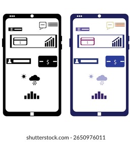 Una maqueta de interfaz de usuario móvil limpia y moderna con transacciones financieras, entrada de perfil de usuario, Actualizar de Clima y componentes de gráficos de datos. Perfecto para App de banca móvil, paneles de Clima o interfaz de usuario de fintech