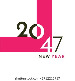 Una obra de arte limpia y moderna del año Nuevo 2047 con una tipografía negra audaz y un diseño geométrico simple. Perfecto para tarjetas de felicitación, Anuncios, carteles, contenido digital y proyectos gráficos festivos.