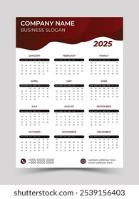 clean modern one page corporate wall calendar 2025 new year editable print ready calendar design template