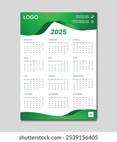 clean modern one page corporate wall calendar 2025 new year editable print ready calendar design template