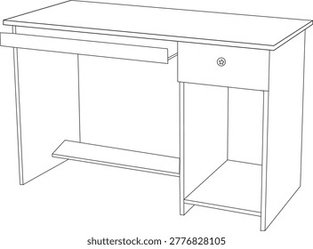 A clean and modern outline illustration of a computer table, designed with minimal lines and balanced proportions. This vector-style artwork highlights a simple desk structure suitable for home office, workspace, or study environments. Perfect for use in UI design, web graphics, presentations, icons, and educational materials. The minimal and editable outline makes it highly versatile for both digital and print projects.