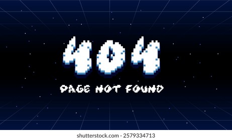 Clean and modern pixel typography design: 404, page not found. Video game text background for error screen in retro style in 16x9 proportion. 