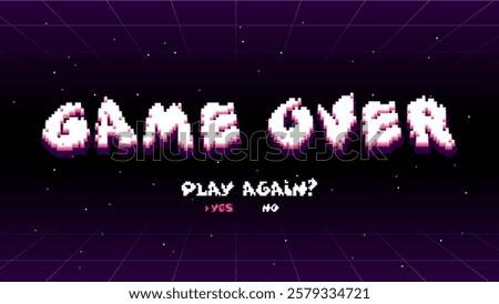 Clean and modern pixel typography design: game over. Video game text background for end game screen in retro style in 16x9 proportion. 