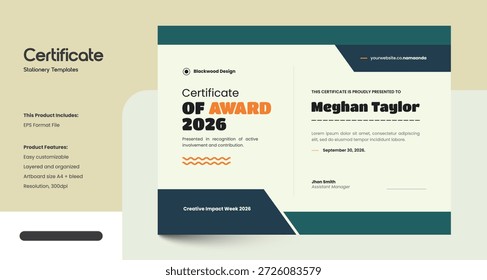 Clean, Modern and Professional Certificate Design Template
