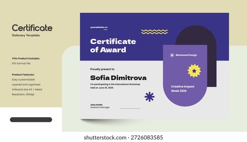 Clean, Modern and Professional Certificate Design Template