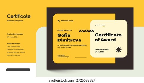 Clean, Modern and Professional Certificate Design Template