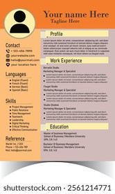 A clean and modern professional resume template with a vibrant orange and gray color scheme. Includes sections for profile, work experience, education, skills, and references.