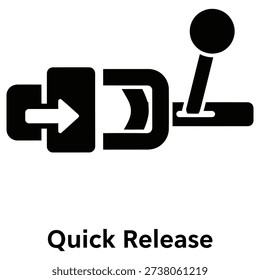 Clean and modern quick release buckle symbol in bold black design, ideal for sports, safety, and equipment branding or instructional graphics.