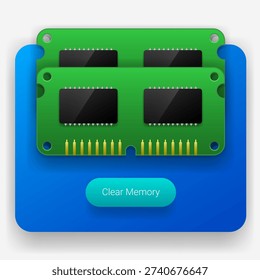 Clean and modern RAM cleaner application interface design featuring memory module illustration and clear memory button