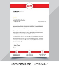 Clean And Modern Red Color Creative Letterhead Template Design