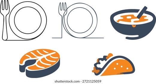 Icono de restaurante limpio y moderno que representa los conceptos de servicio de comida, comedor, menú, chef y hospitalidad. Perfecto para App, Sitios web, volantes, menús y proyectos de marca.