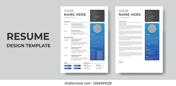 Clean Modern Resume and Cover Letter Layout Vector Template for Business Job Applications, Minimalist resume cv template, Resume design template, cv design, multipurpose resume design