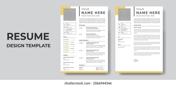 Clean Modern Resume and Cover Letter Layout Vector Template for Business Job Applications, Minimalist resume cv template, Resume design template, cv design, multipurpose resume design