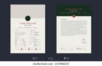 Clean Modern Resume and Cover Letter Template. Vector Template for Business Job Applications, Cv templates. Professional resume letterhead, personal description profile vector set